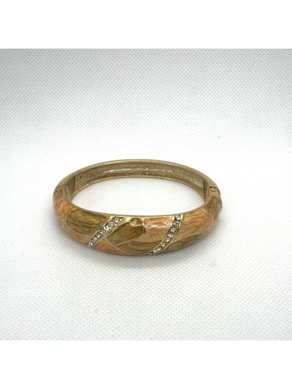 VTG Art Deco Enamel Gold Tone Hinged Bangle Rhinestone Clamper Retro Bracelet - Picture 3 of 16